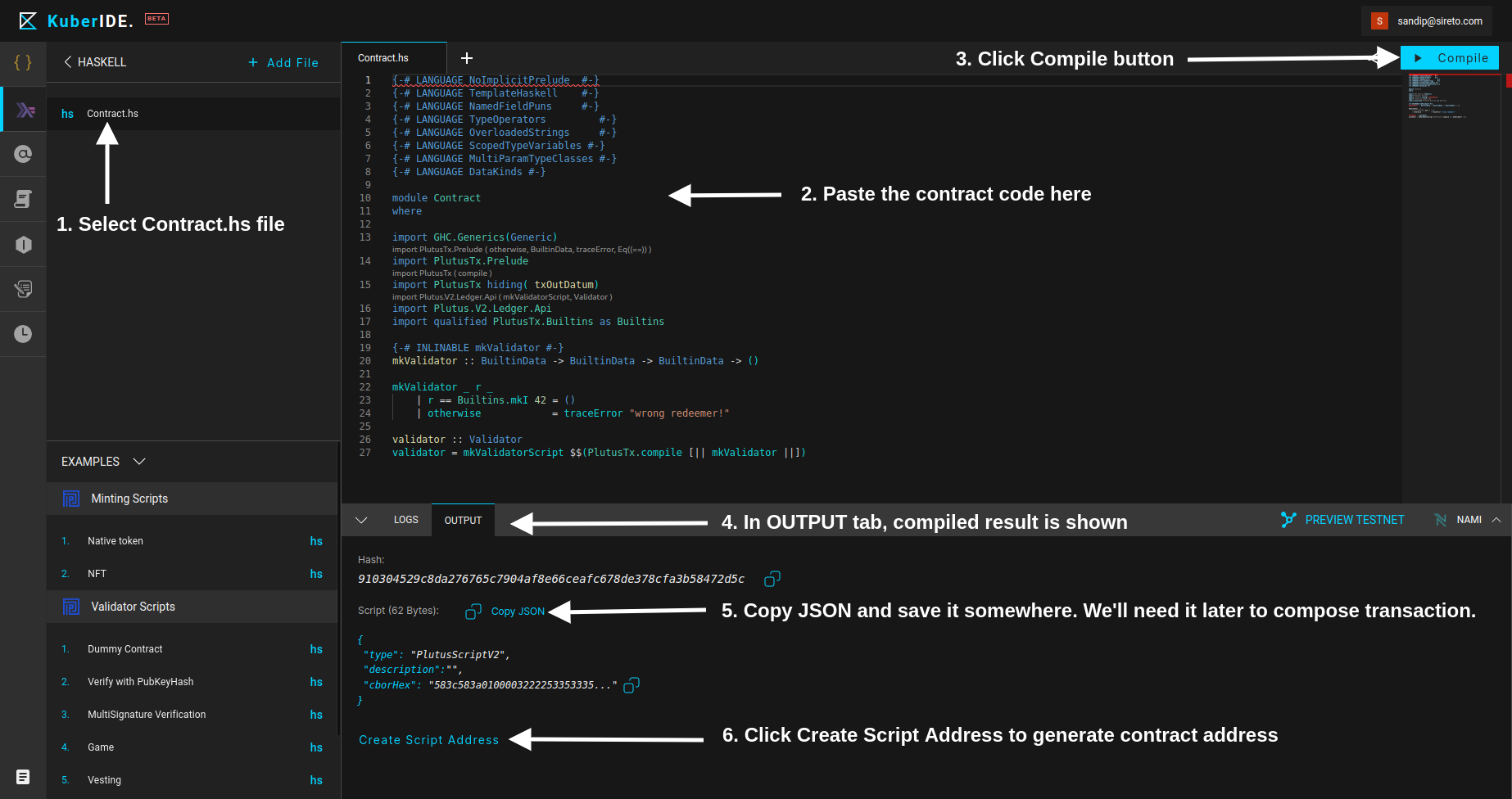 Compile Plutus Contract on KuberIDE